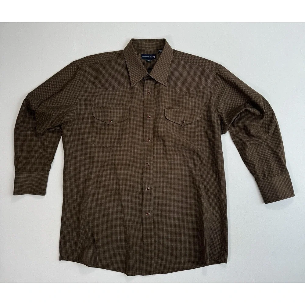 Panhandle Slim Mens 16.5 33 Pearl Snap Western Shirt Brown Plaid Cowboy 30S0004
